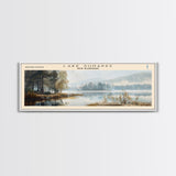 Lake Sunapee New Hampshire Framed Canvas Print, Lake House Decor, Panoramic Wall Art, Travel Poster, Scenic Landscape Painting, Living Room Decor