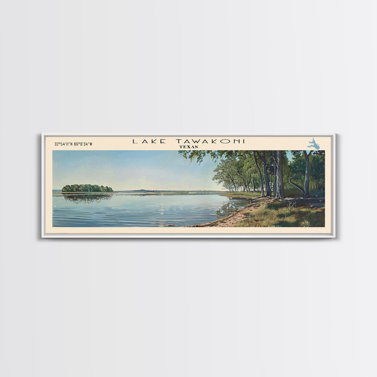 Lake Tawakoni Texas Framed Canvas Print, Lake House Decor, Panoramic Wall Art, Travel Poster, Stunning Landscape Painting, Bedroom Decor