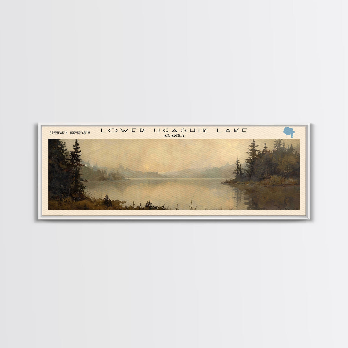 Martre R Gomez Reservoir Framed Canvas Print, Lake House Decor, Panoramic Wall Art, Travel Poster, Scenic Landscape Painting, Contemporary Art