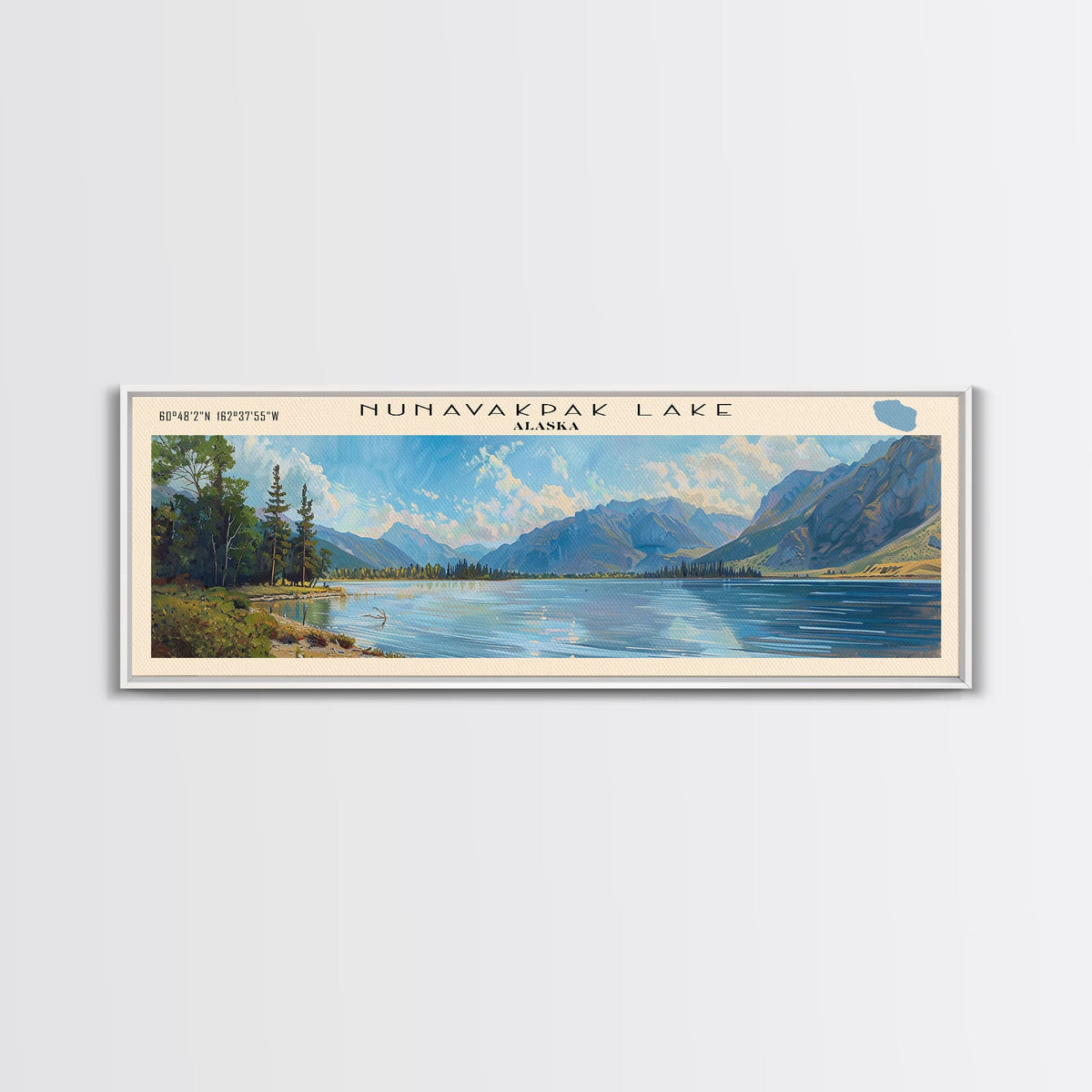 Pawtuckaway Lake New Hampshire Framed Canvas Print, Lake House Decor, Panoramic Wall Art, Travel Poster, Beautiful Landscape Painting, Living Room Decor