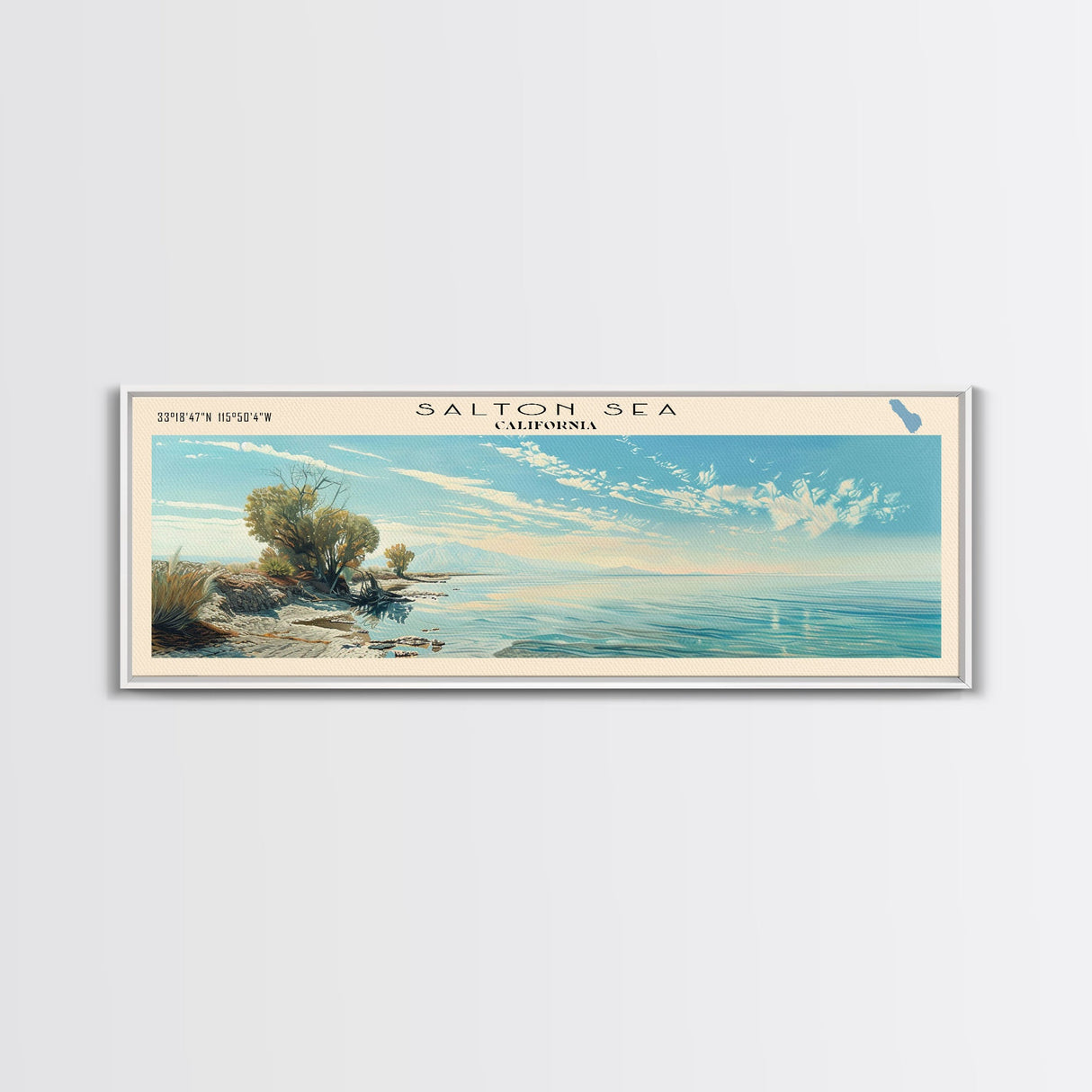 Silver Lake California Panoramic Framed Canvas Print, Lake House Decor, Wall Art, Travel Poster, Beautiful Lake Scene, Bedroom Decor
