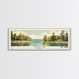 Carters Lake Georgia Framed Canvas Print, Pop Art Panoramic Travel Poster, Midcentury Modern, Wall Art, Scenic Nature Painting, Bedroom Decor, Living Room Art