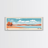 Cheney Reservoir Kansas Framed Canvas Print, Midcentury Modern Panoramic Wall Art, Living Room Decor, Pop Art, Travel Poster Art, Scenic Nature Painting, Lake House Decor