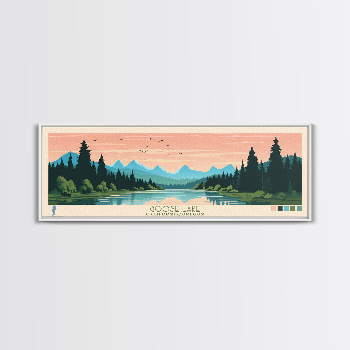Goose Lake California Oregon Framed Canvas Print, Panoramic Wall Art, Midcentury Modern, Pop Art, Living Room Decor, Travel Poster, Lake View, Nature Art
