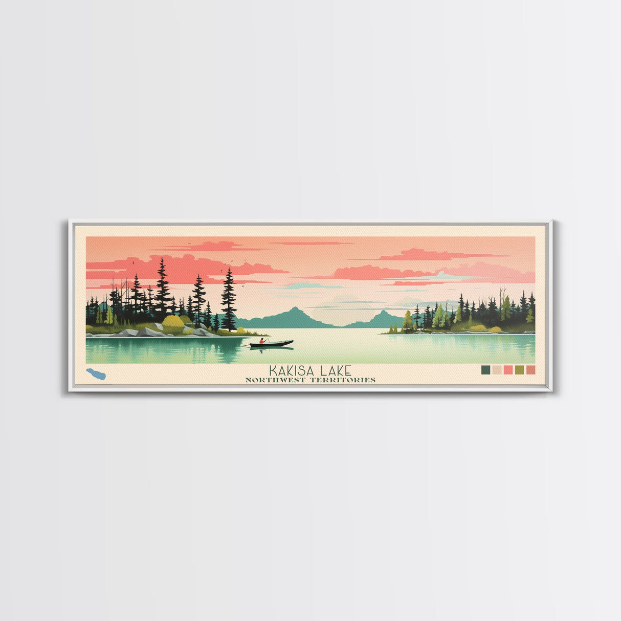 Kakisa Lake Northwest Territories Framed Canvas Print, Panoramic Art, Midcentury Modern, Pop Art, Living Room Decor, Travel Poster, Lake House Decor