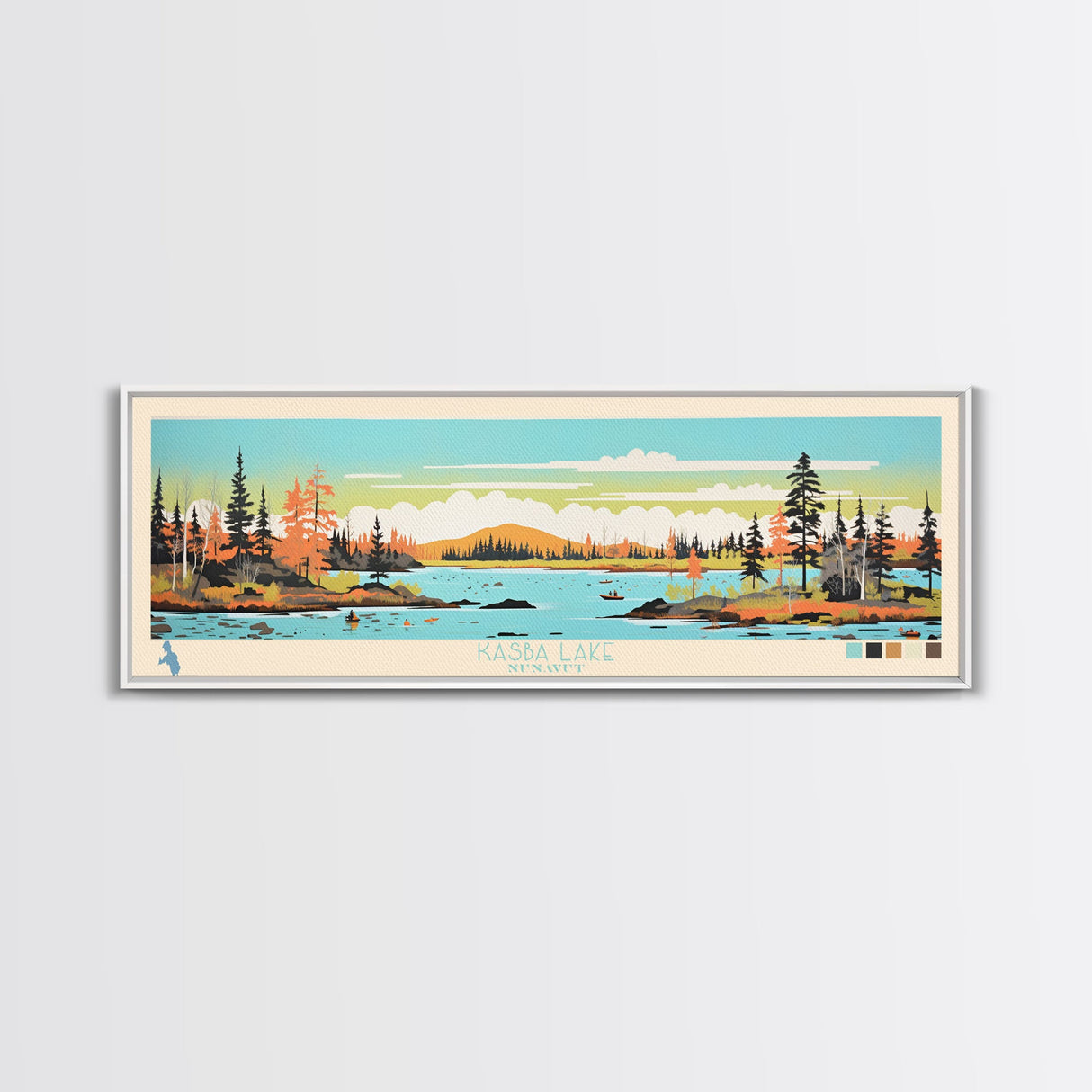 Kasba Lake Nunavut Framed Canvas Print, Panoramic Wall Art, Midcentury Modern, Pop Art, Bedroom Decor, Travel Poster, Home Decor