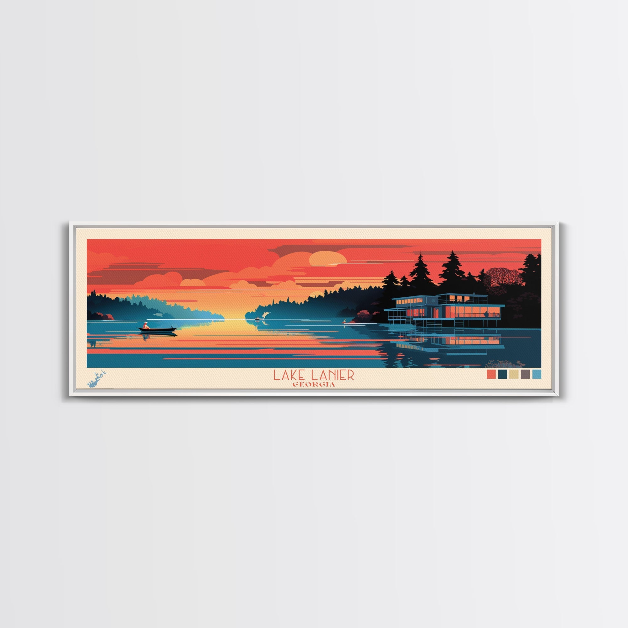 Lake Lanier Georgia Framed Canvas Print, Panoramic Wall Art