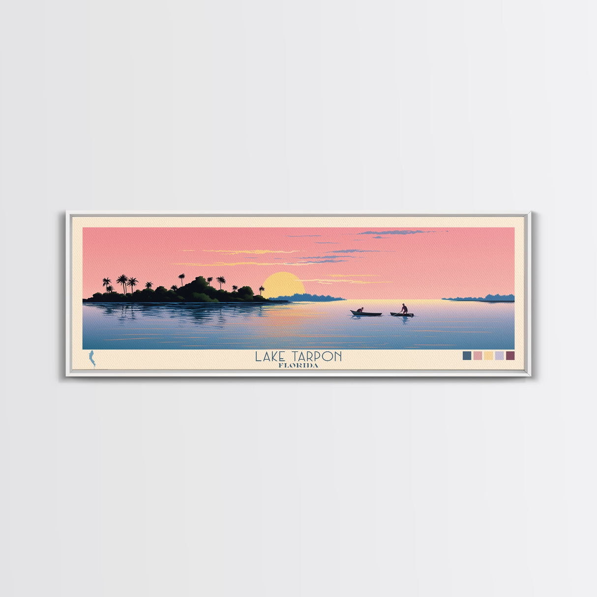 Lake Tarpon Florida Framed Canvas Print, Panoramic Wall Art, Midcentury Modern, Pop Art, Living Room Decor, Travel Poster, Lake House Art