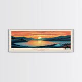 Merritt Reservoir, Nebraska Panoramic Wall Art Framed Canvas Print, Midcentury Modern, Pop Art, Home Decor, Travel Poster, Bedroom Art
