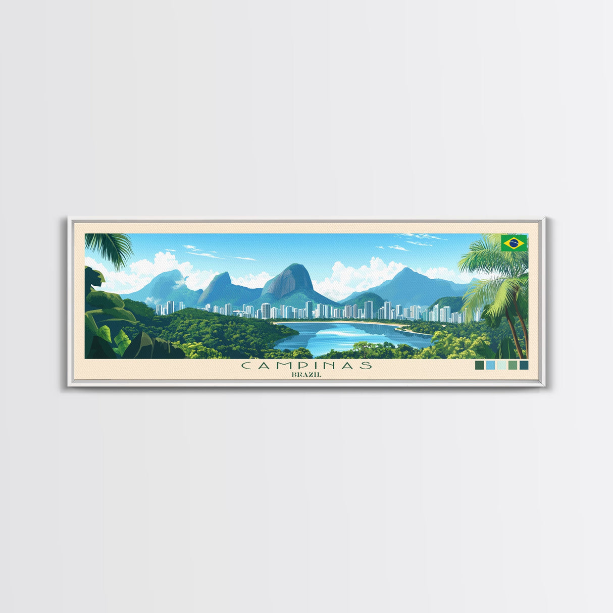 Campinas, Brazil Travel Poster Panoramic Canvas Print, Campinas, Brazil Painting, Brazil Art, Campinas Travel Art, Guest Room Painting