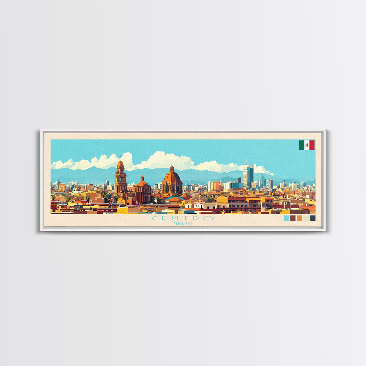 Centro, Mexico Panoramic Travel Poster Canvas Print, Centro, Mexico Painting, Mexico Art, Centro Travel Art, Guest Room Painting