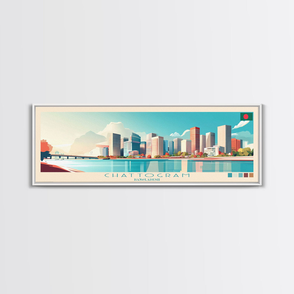 Chattogram, Bangladesh Travel Poster Panoramic Canvas Print, Chattogram, Bangladesh Painting, Bangladesh Art, Chattogram Travel Art, Guest Room Painting