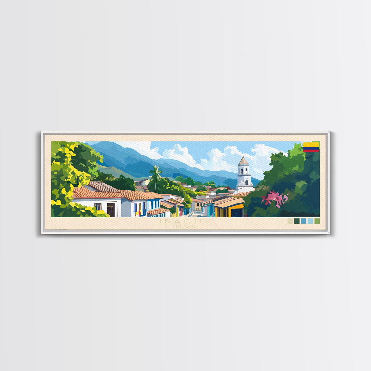 Panoramic Travel Poster Ibague, Colombia Canvas Print, Ibague, Colombia Painting, Colombia Art, Ibague Travel Art, Guest Room Painting