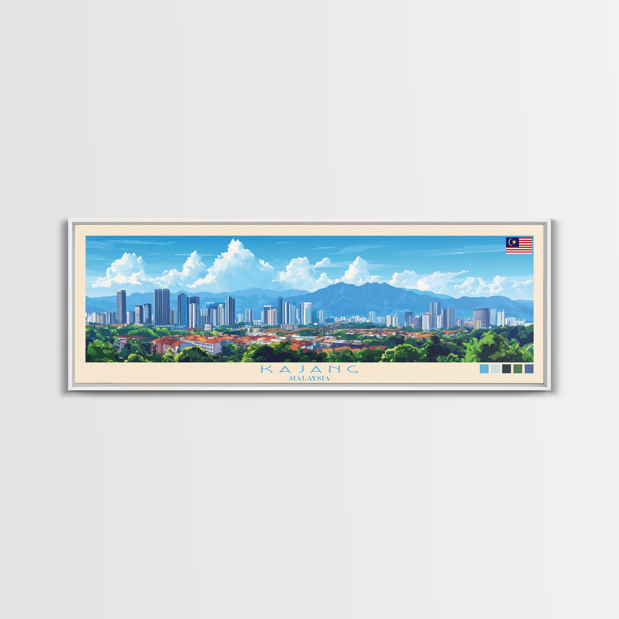 Kajang, Malaysia Panoramic Travel Poster Canvas Print, Kajang, Malaysia Painting, Malaysia Art, Kajang Panoramic Travel Art, Travel Painting