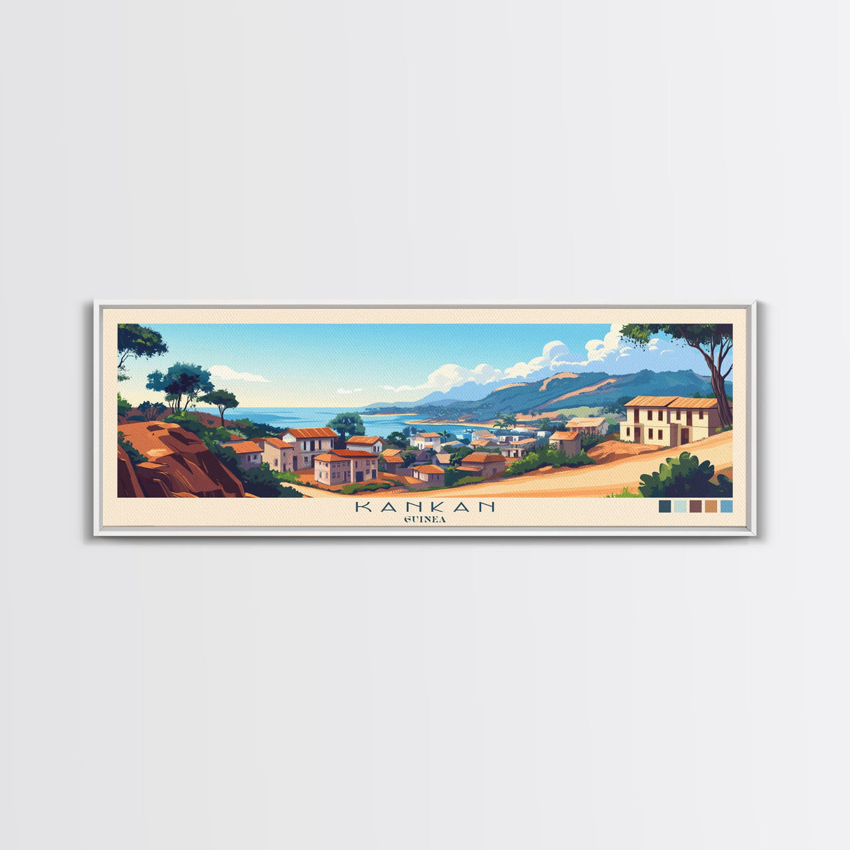 Kankan, Guinea Panoramic Travel Poster Canvas Print, Kankan, Guinea Painting, Guinea Art, Kankan Panoramic Travel Art, Travel Painting