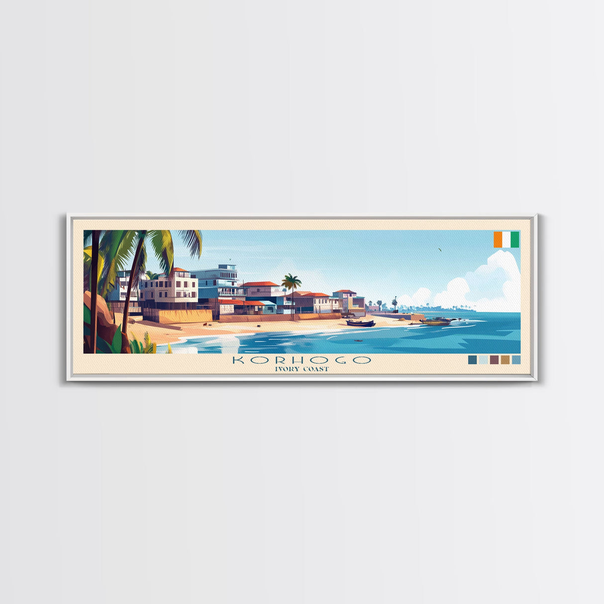 Korhogo, Ivory Coast Panoramic Travel Poster Canvas Print, Korhogo, Ivory Coast Painting, Ivory Coast Art, Korhogo Travel Art, Living Room Painting
