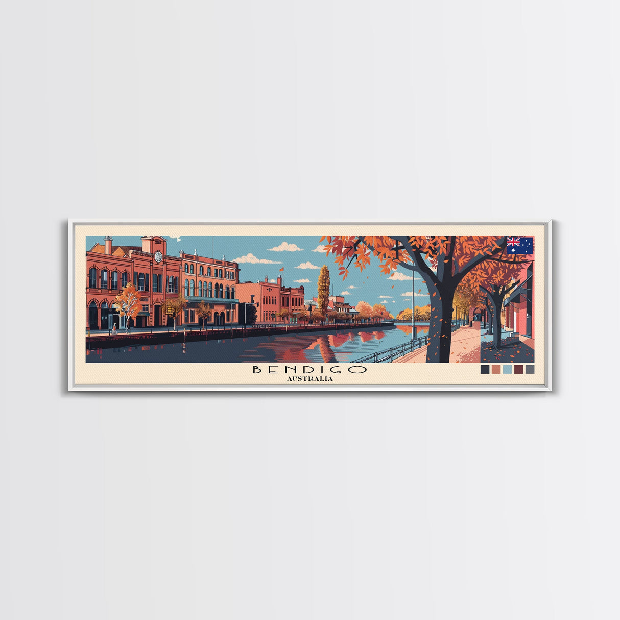 Bendigo, Australia Panoramic Canvas Print, Bendigo, Australia Painting, Australia Art, Bendigo Travel Poster, Travel Art, Guest Room Painting