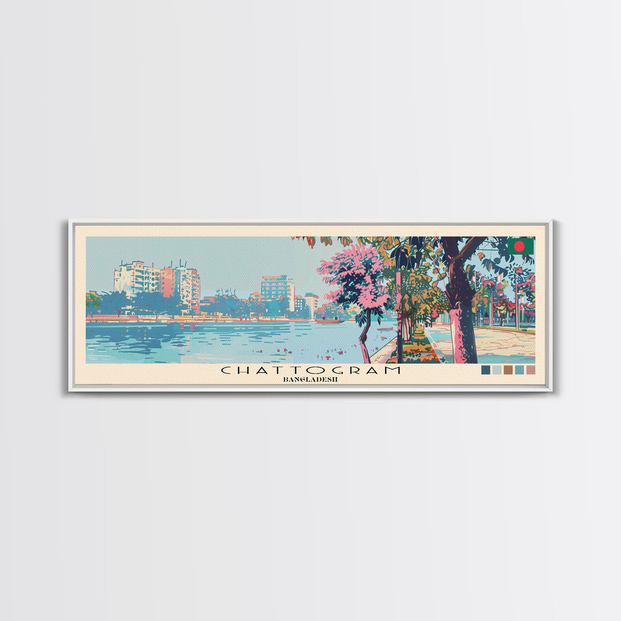 Chattogram, Bangladesh Panoramic Canvas Print, Chattogram, Bangladesh Painting, Bangladesh Art, Chattogram Travel Poster, Travel Art, Guest Room Painting