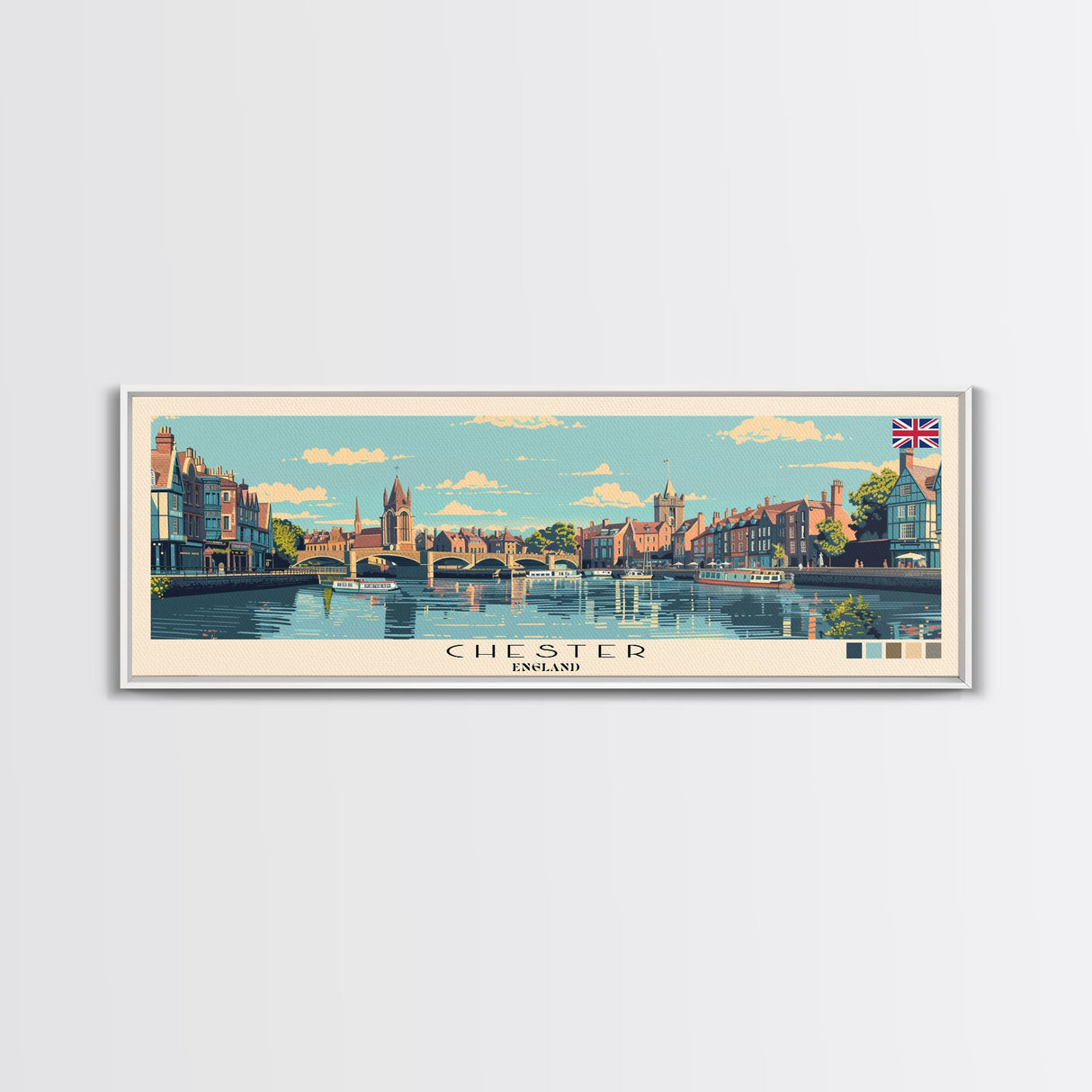 Chester, England Panoramic Canvas Print, Chester, England Painting, England Art, Chester Travel Poster, Travel Art, Living Room Painting