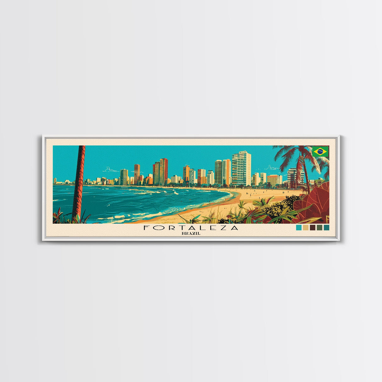 Fortaleza, Brazil Panoramic Canvas Print, Fortaleza, Brazil Painting, Brazil Art, Fortaleza Travel Poster, Travel Art, Guest Room Painting