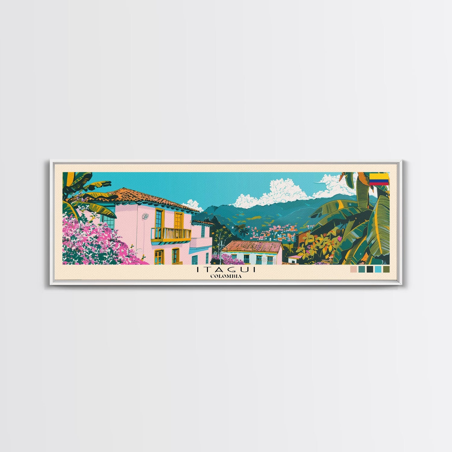 Itagui, Colombia Panoramic Canvas Print, Itagui, Colombia Painting, Colombia Art, Itagui Travel Poster, Travel Art, Guest Room Painting