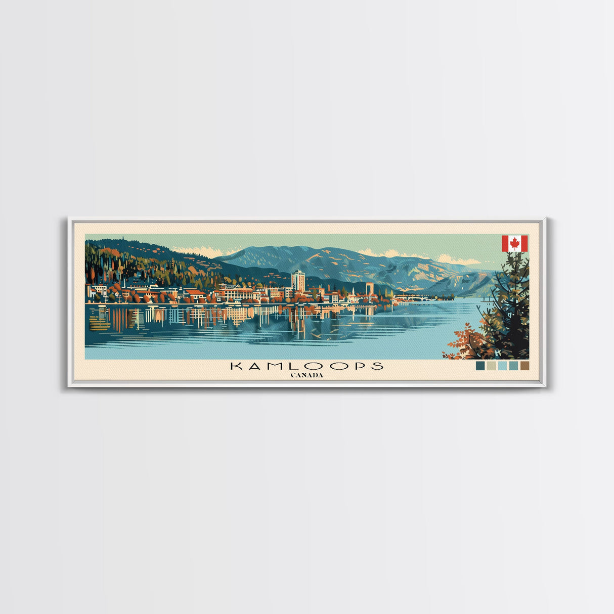 Kamloops, Canada Panoramic Canvas Print, Kamloops, Canada Painting, Canada Art, Kamloops Travel Poster, Travel Art, Vacation Gift