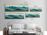 Emerald Green Rolling Hills and Mountains, Landscape Art, Ready To Hang Canvas Print, Framed Wall Art