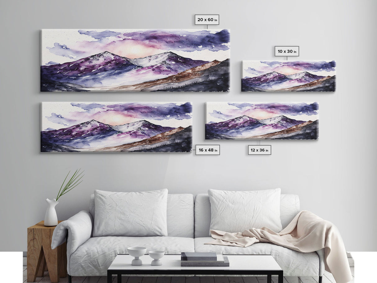 Framed Canvas Print of Majestic Mountain Landscape | Vibrant Hues | Watercolor Painting | Ready-to-Hang | Home Decor