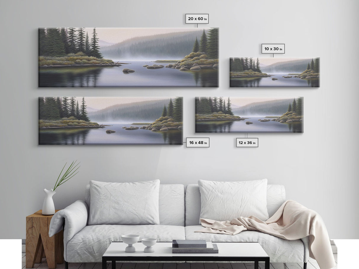 Colored Pencil Landscape Wall Art Print, Riverbank, River, Trees, Mountain, Nature Large Canvas Art Print, Panoramic, Wall Art, Canvas Print