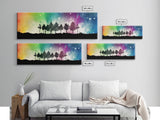 Large Abstract Art Print, Colorful Watercolor Sky, Silhouette Trees, Tie Die Sky, Framed Canvas Print, Panoramic, Wall Art, Canvas Print