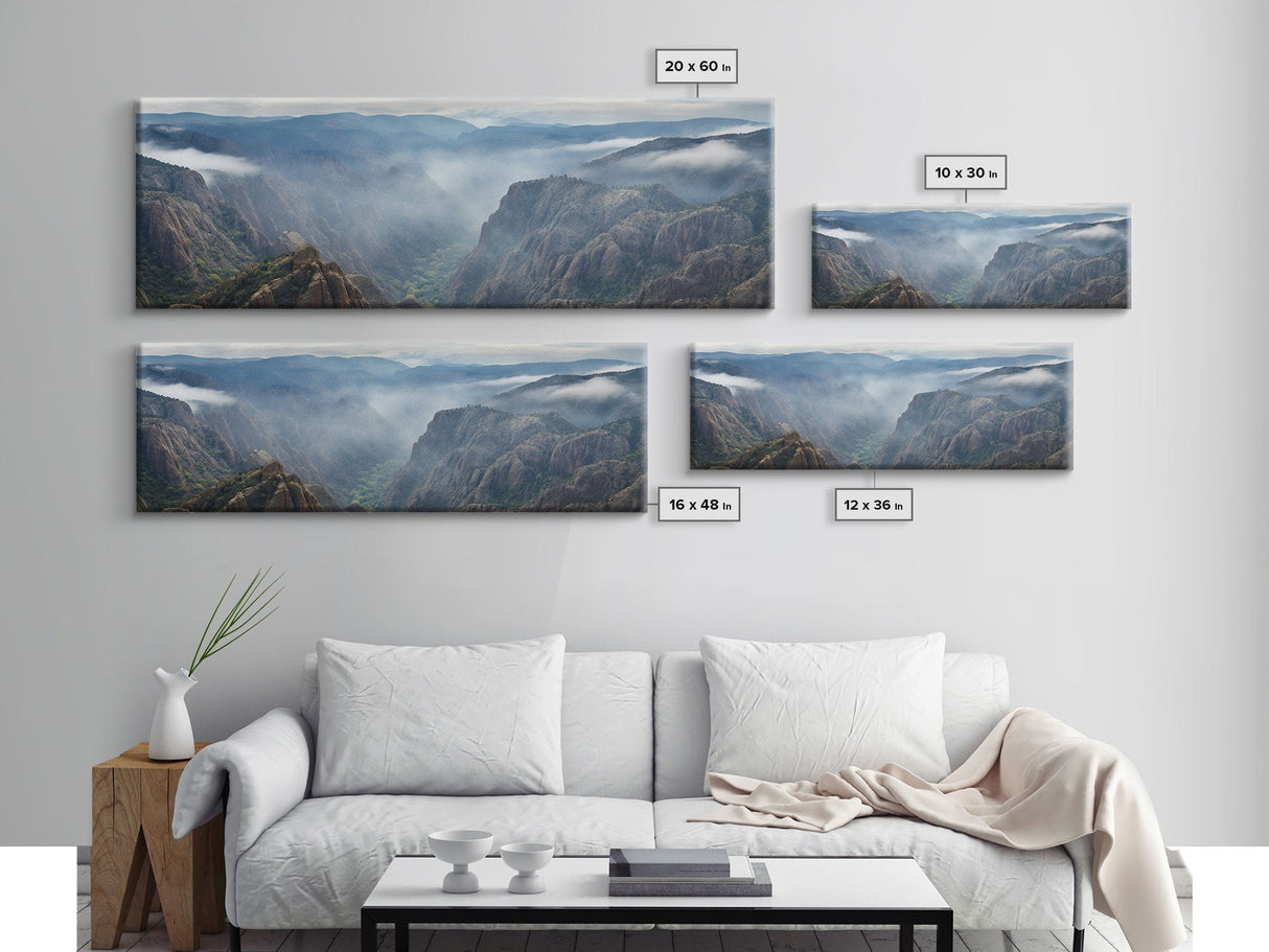 Ultrawide Panoramic Watercolor Landscape Painting Of A Desert Canyon, Framed Canvas Print, Subdued Boho Minimalist Wall Art, Guest Room Art