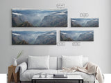 Ultrawide Panoramic Watercolor Landscape Painting Of A Desert Canyon, Framed Canvas Print, Subdued Boho Minimalist Wall Art, Guest Room Art