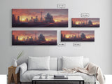 Cyberpunk City, Night City Watercolor, Ready To Hang Canvas Print, Panoramic, Videogame Concept Art, Watercolor Painting Of a Cyberpunk City