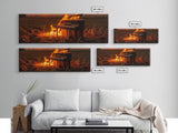 Urban Decay, Street Punk Art, Framed Canvas Print, Burning Grand Piano In A Field at Sunset, Dystopian Decor