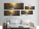 The Forest In The Fall, Fall Centerpiece, Panoramic Painting Framed Canvas Print, Fall Decor, Orange Leaves Falling In The Forest