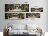 The Court Yard With The Marble Fountain, Framed Canvas Print, Watercolor Painting Framed Wall Art