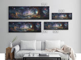 Spiritual Fantasy Forest Wall Art Print, Lanterns and Glowing Trees and Rivers, Fantasy Painting, Living Room Wall Art