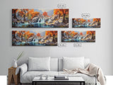 Beautiful Fall Centerpiece Wall Art, Framed Canvas Print, Autumn Landscape Watercolor Painting, Minimalist Boho Style Wall Art, Minimalist