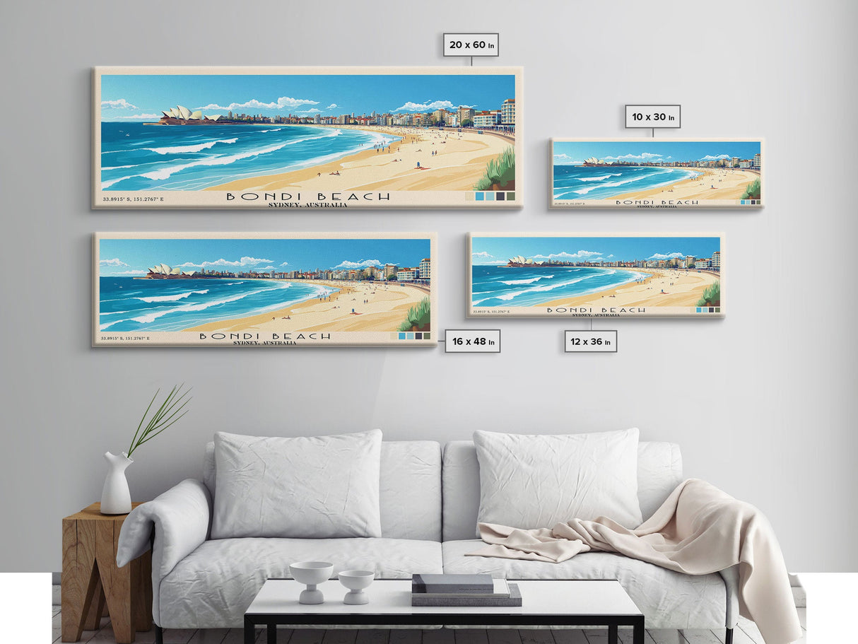 Bondi Beach, Sydney, Australia Panoramic Print, Vacation Gift, Sydney, Australia Wall Art, Beach Painting, Beach Decor, Beach Or Lakehouse Art
