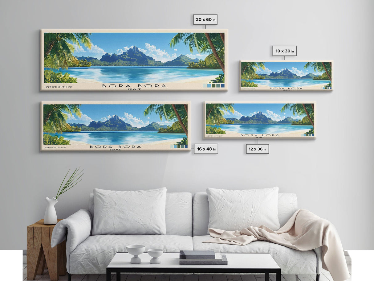 Bora Bora, France Panoramic Beach Print, Vacation Gift, France Wall Art, Beach Painting, Beach Decor, Beach Painting