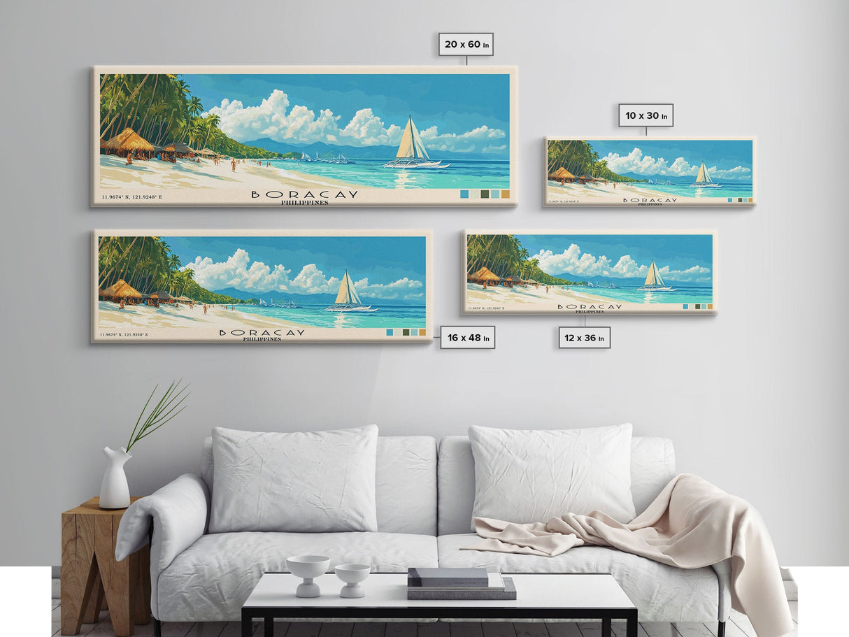 Boracay, Philippines Panoramic Print, Vacation Gift, Philippines Wall Art, Beach Painting, Beach Decor, Large Wall Art, Wood Frame Art