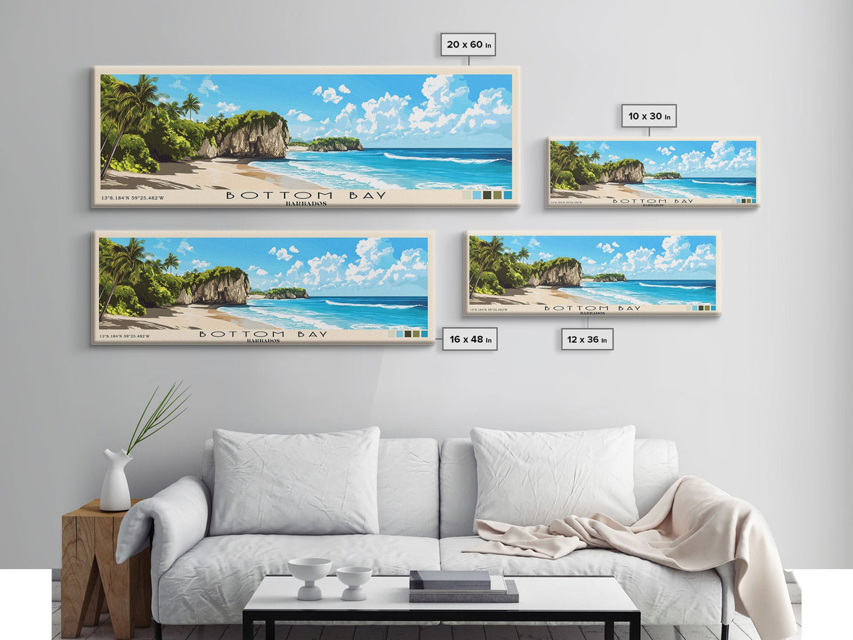 Bottom Bay, Barbados Panoramic Print, Vacation Gift, Barbados Wall Art, Beach Painting, Beach Decor, Large Wall Art, Wood Frame Art