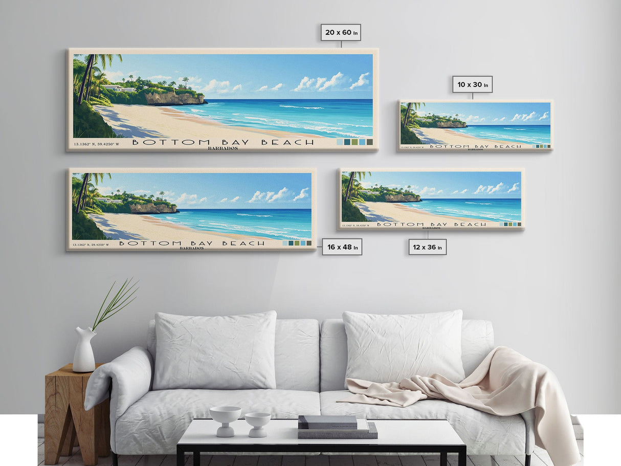 Bottom Bay Beach, Barbados Panoramic Beach Print, Vacation Gift, Barbados Wall Art, Framed Canvas Print, Framed Beach Painting