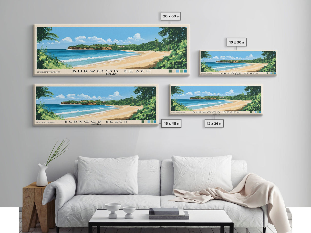 Burwood Beach, Jamaica Panoramic Beach Print, Vacation Gift, Jamaica Wall Art, Beach Painting, Beach Decor, Beach Painting