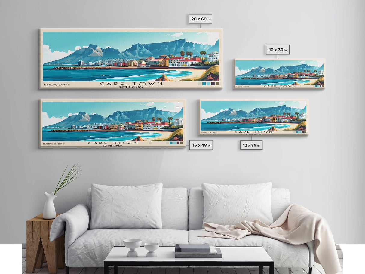 Cape Town, South Africa Panoramic Print, Vacation Gift, South Africa Wall Art, Beach Painting, Beach Decor, Large Wall Art, Wood Frame Art
