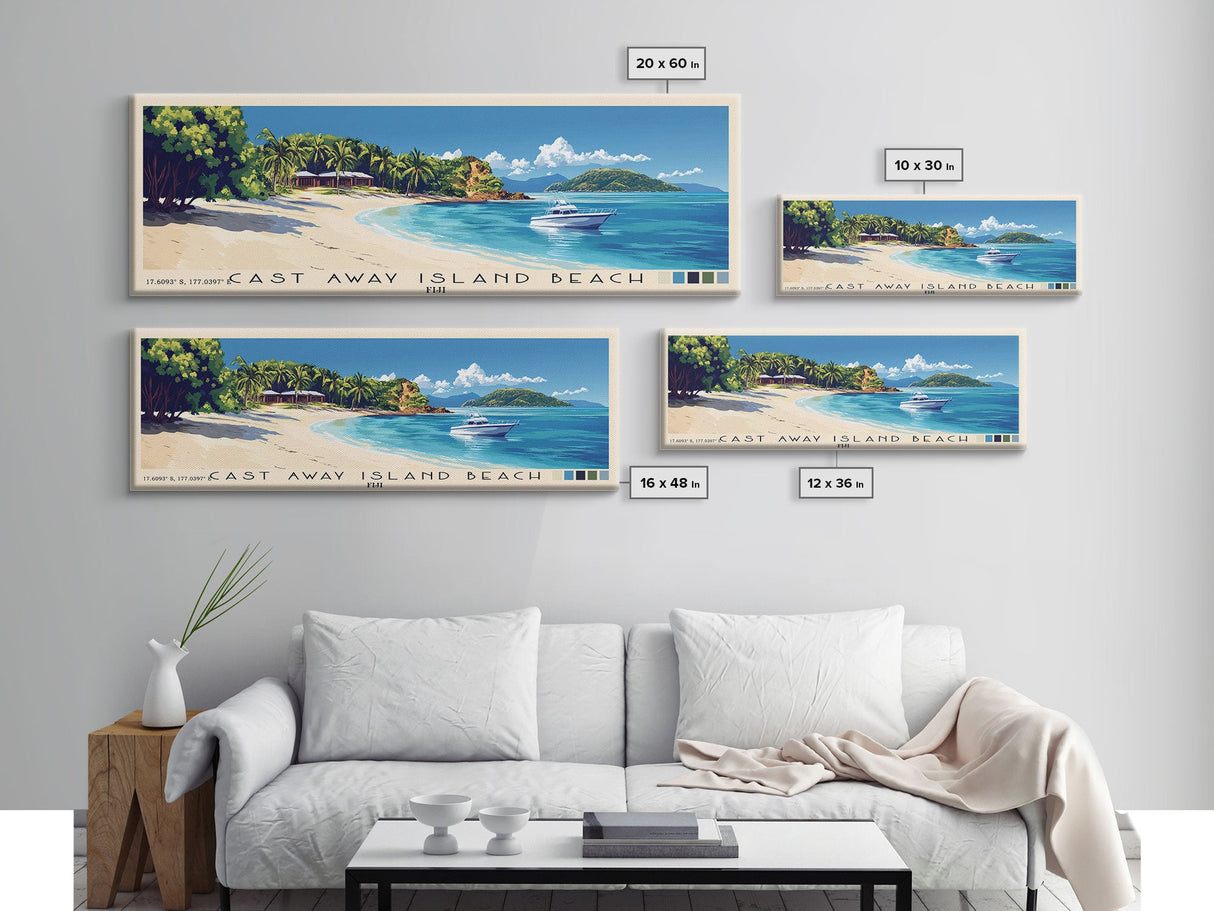 Cast Away Island Beach, Fiji Panoramic Print, Vacation Gift, Fiji Wall Art, Beach Painting, Beach Decor, Beach Or Lakehouse Art