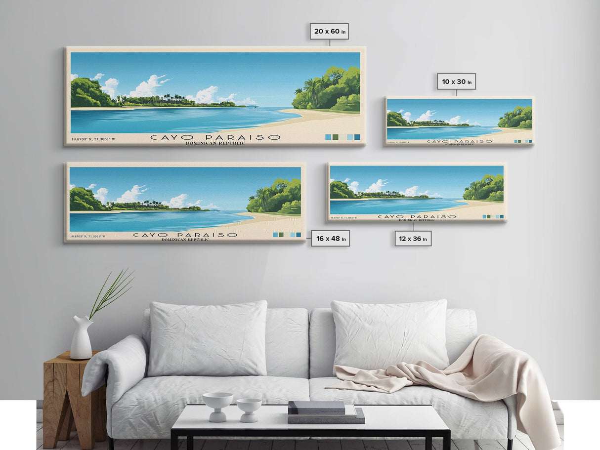 Cayo Paraiso, Dominican Republic Panoramic Beach Print, Vacation Gift, Dominican Republic Wall Art, Beach Painting, Beach Decor, Beach Painting