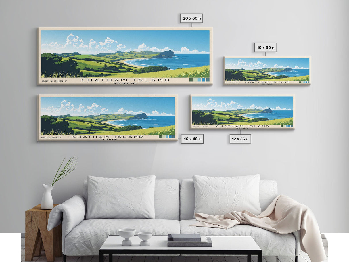 Chatham Island, New Zealand Panoramic Print, Vacation Gift, New Zealand Wall Art, Beach Painting, Beach Decor, Beach Or Lakehouse Art