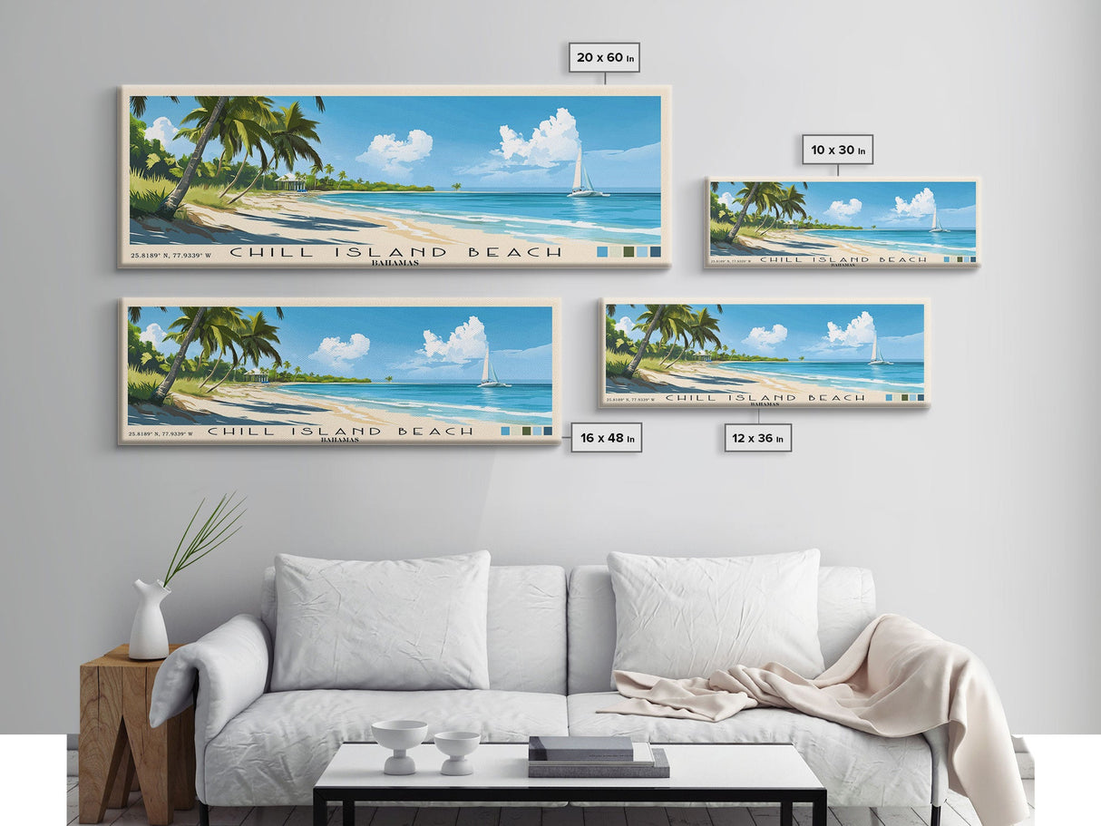 Chill Island Beach, Bahamas Panoramic Beach Print, Vacation Gift, Bahamas Wall Art, Beach Painting, Beach Decor, Beach Painting
