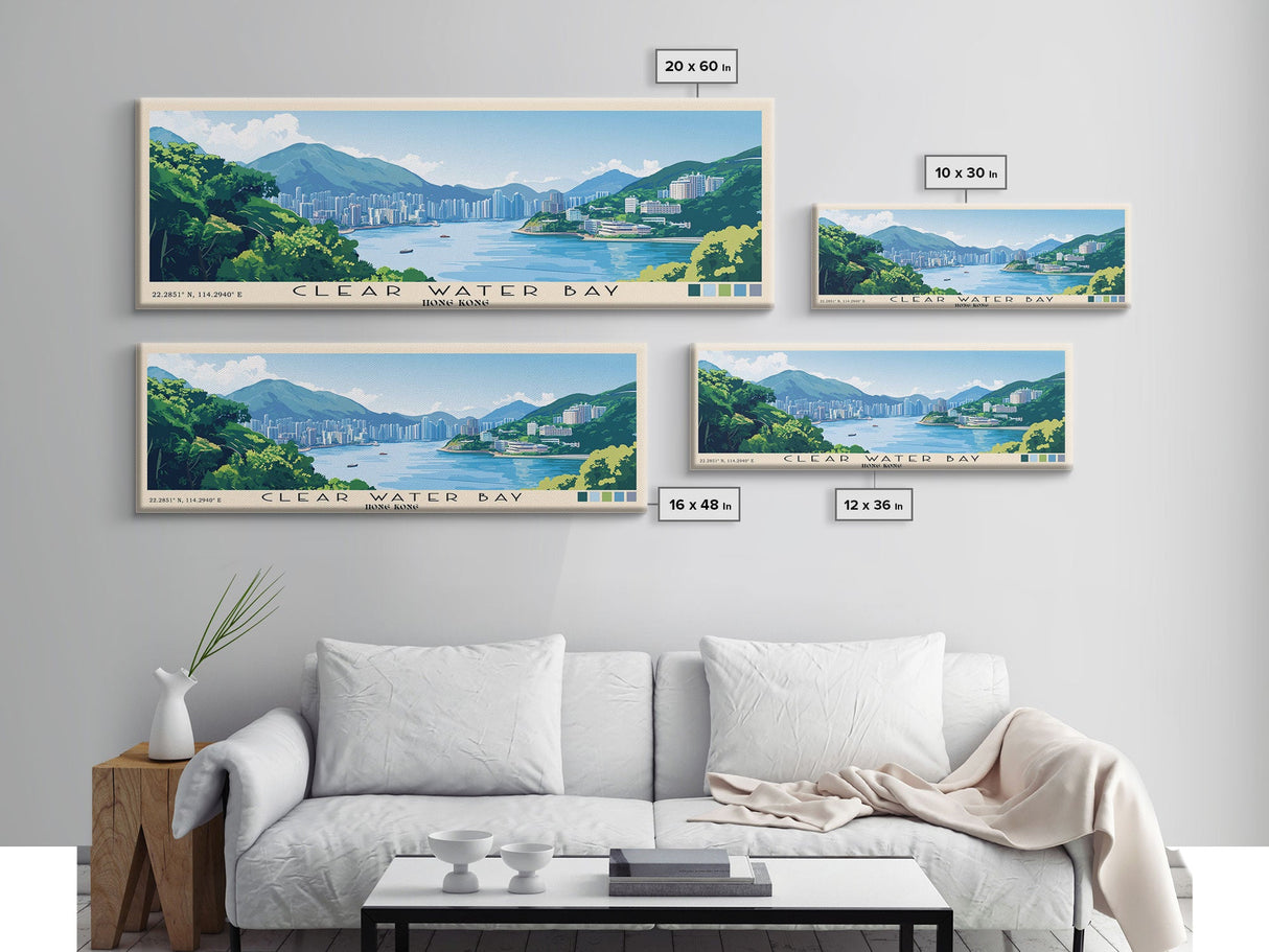 Clear Water Bay, Hong Kong Panoramic Beach Print, Vacation Gift, Hong Kong Wall Art, Beach Painting, Beach Decor, Beach Painting